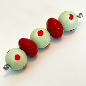 As Low As $2 Dark Amber & Mint Green Handmade Lampwork Artisan Beads (5)